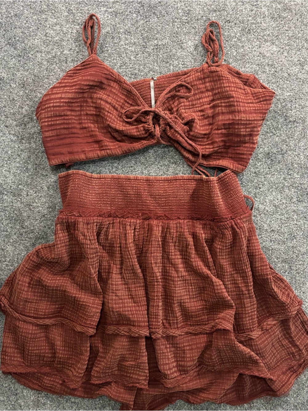 Anthropologie Rust Gauze
Tiered Skirt & Crop Top Set NWT 3X